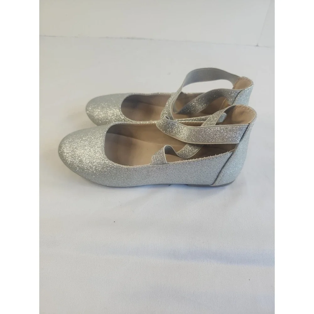 Gymboree Girls Silver Glitter Flats With Criss-Cross elastic Straps Size 1